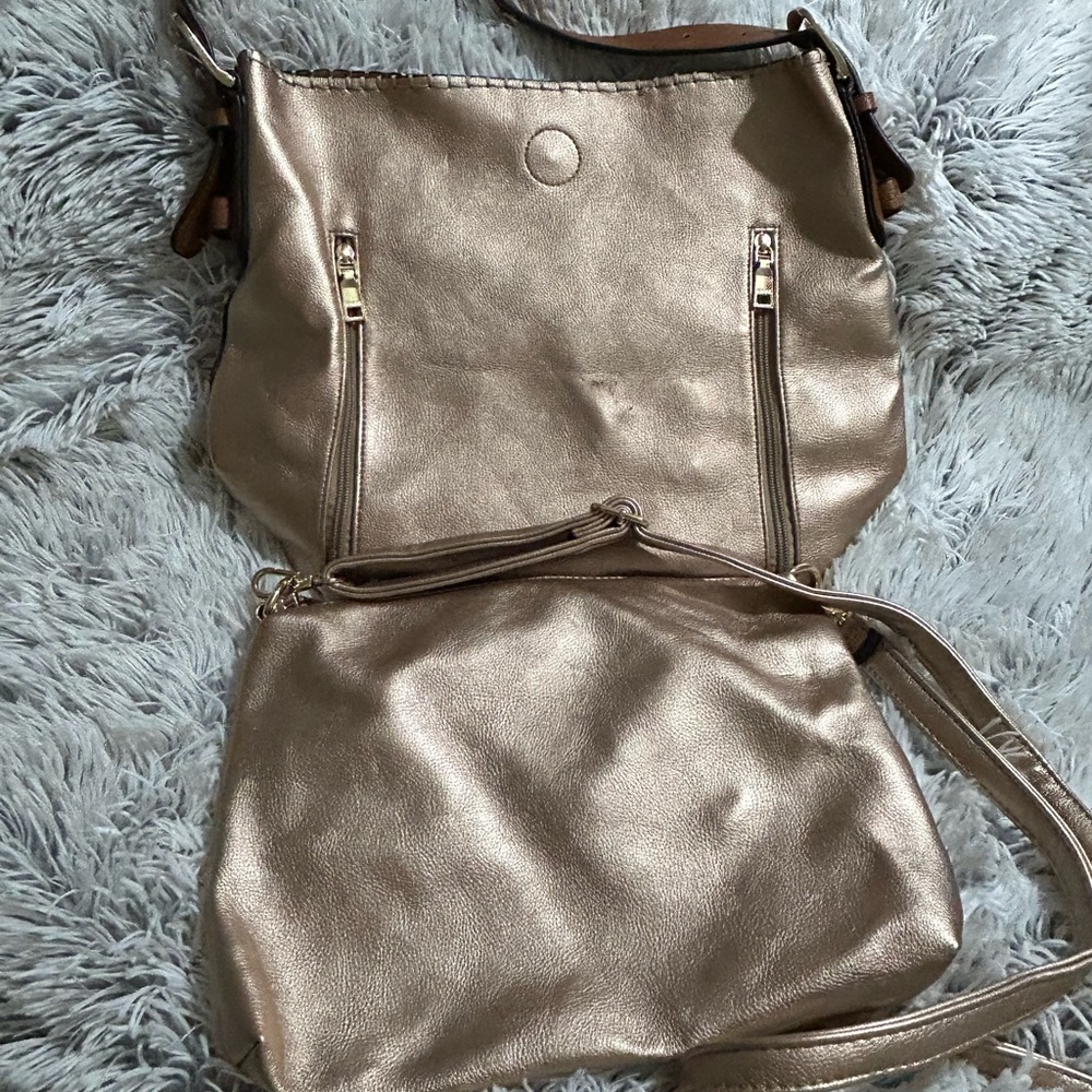 Jen & Co Metallic Pewter Bronze Hobo Bag in a Bag